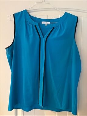 Calvin Klein Turquoise Sleeveless Camisole with Black Piping